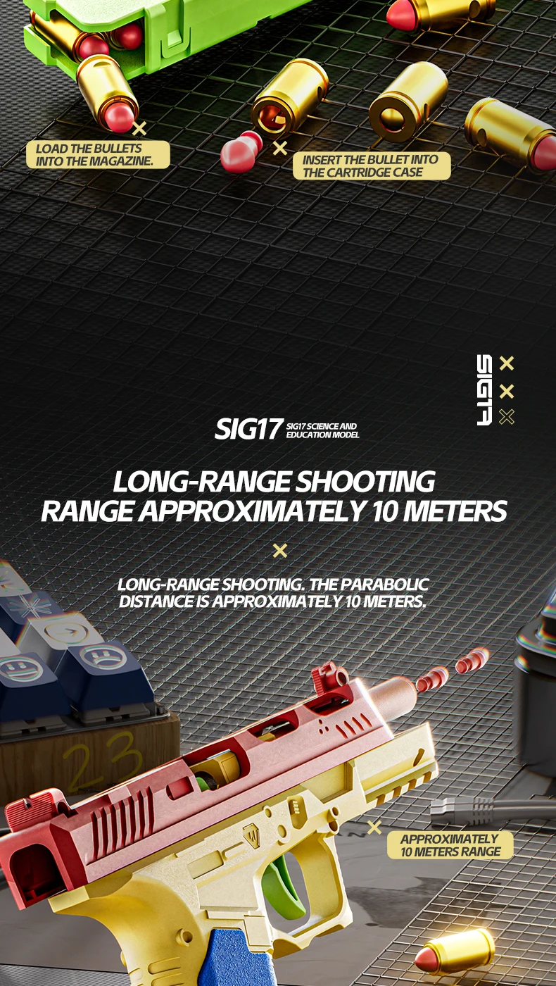 SIG17 Kontinuierlich Feuernde Baustein-Spielzeugpistole mit Hülsenauswurf, Airsoft-Blowback-Pistole mit Leerlauffunktion für Outdoor-CS-Schießspiele – Detail 6