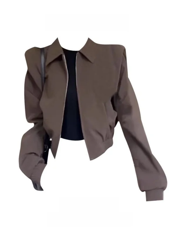 Early Spring Brown Short Jacket Women's Spring Autumn 2026 New Unique Super Beautiful Slim Small Shoulder Padded Jacket