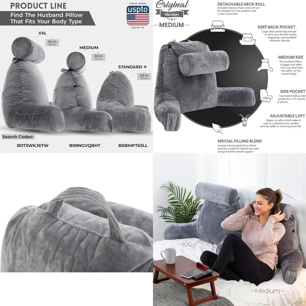 

Memory Foam Reading Pillow with Adjustable Arms, Plush Comfort for Kids, Teens, and Petite Adults - Removable Cover, Bed Rest Ch