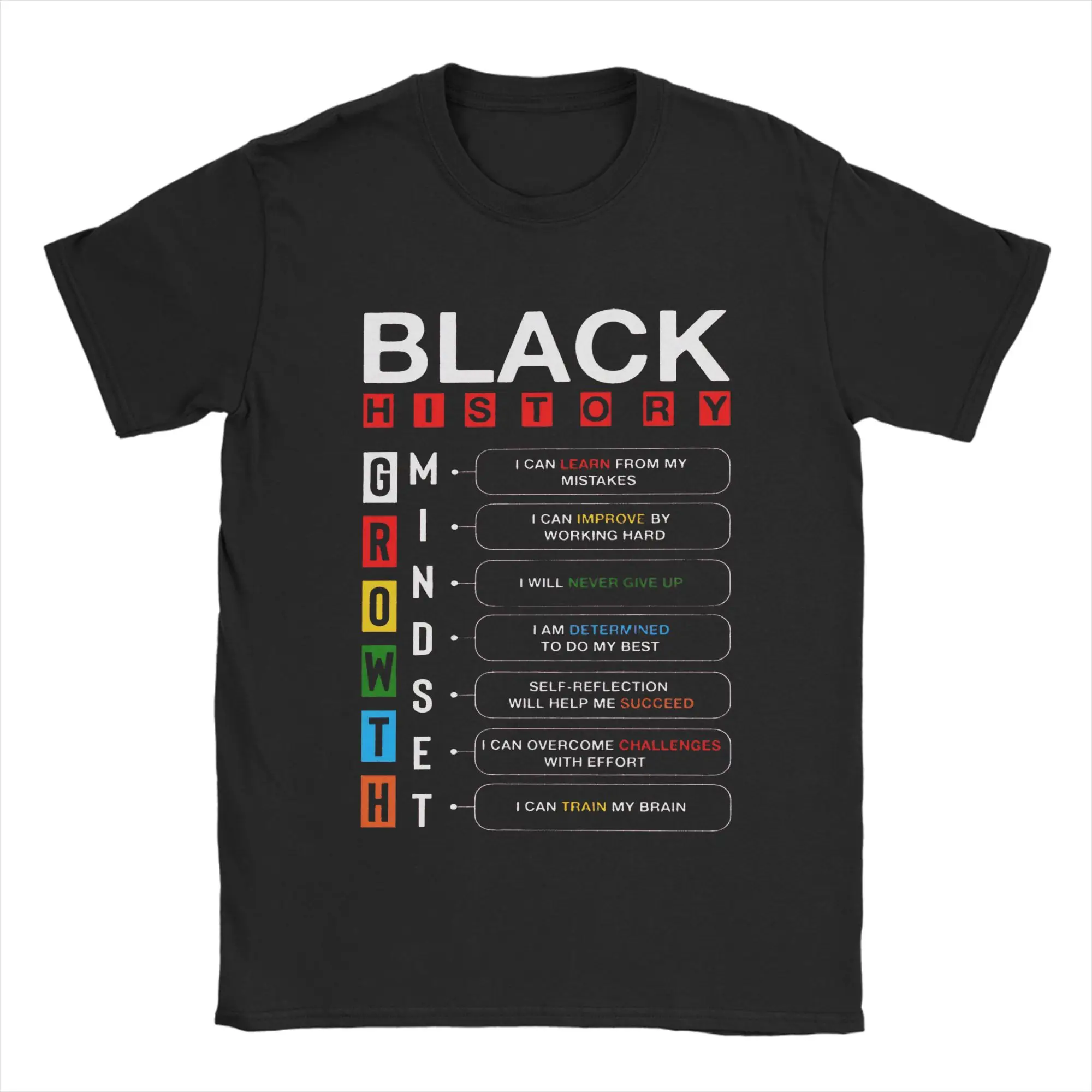 Novelty Black History Growth Mindset  T-Shirts Men Round Neck Pure Cotton T Shirt  Short Sleeve Tees Classic Tops