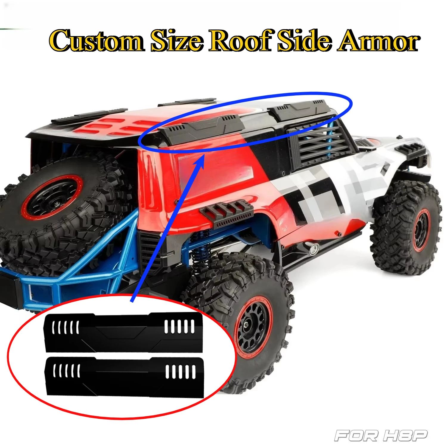 For 1/8 Scale MJX H8P Custom Size Roof Side Armor Windshield Grille RC Crawler Body Shell Protective Upgrade Spare Accessories