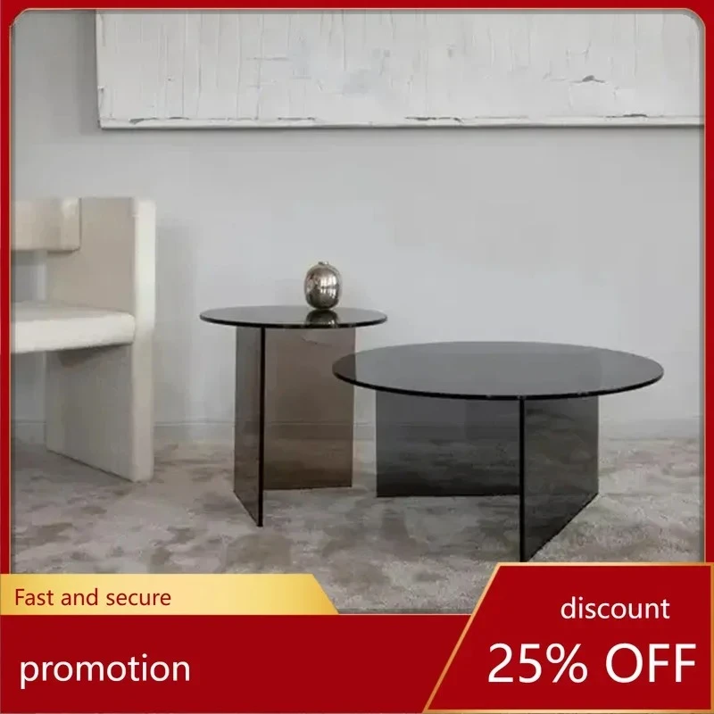 minimalist creative explosion-proof glass edge table living room art corner table size round transparent color coffee table
