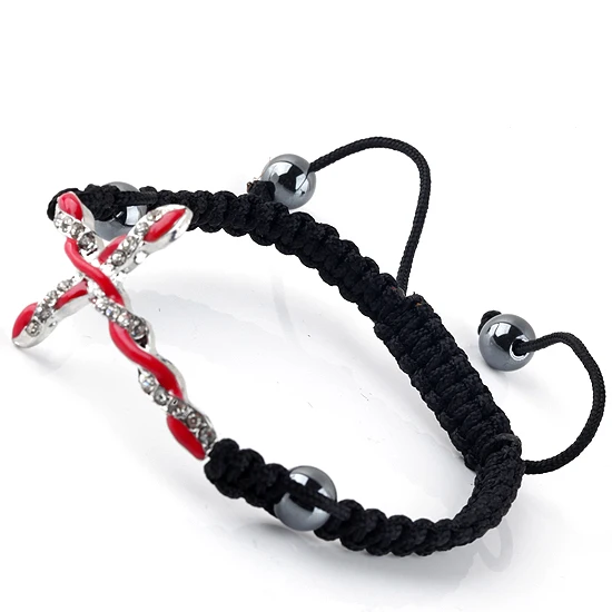 

Colourful Enamel Curved Alloy Cross Inlay Clear Rhinestone Bracelets Adjustable Black Braided String Wristband Men Women Jewelry