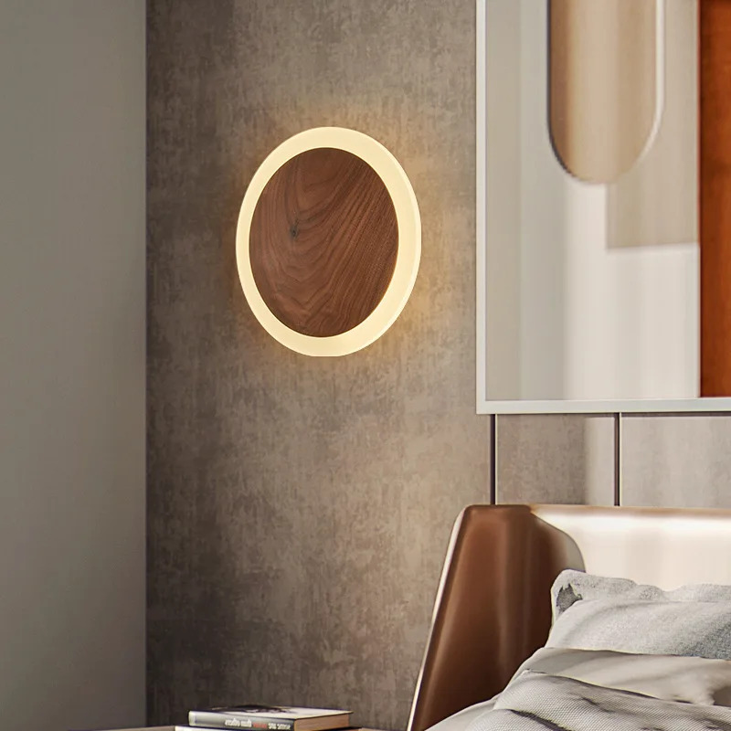 Lámpara LED de pared de nogal nórdico, aplique de pared interior moderno para dormitorio, sala de estar, Hotel, pasillo, accesorios de iluminación de decoración del hogar