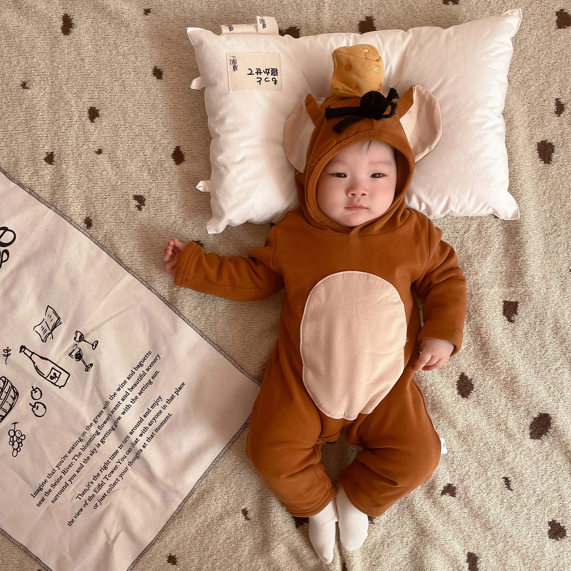 Autumn And Winter 2022 New Korean Version Thickened Baby Costume Ins Mouse Top Cheese Style Plush Romper Bag Fart Coat