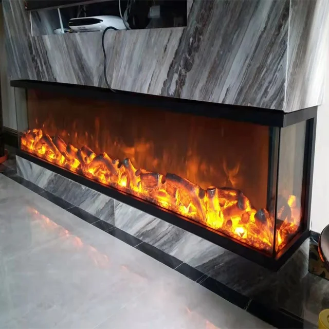 Modern 3D LED Flame Decor Electric Fireplace with Remote Control Adjustable Thermostat Timer Steel Insert for Bedroom Indoor Use