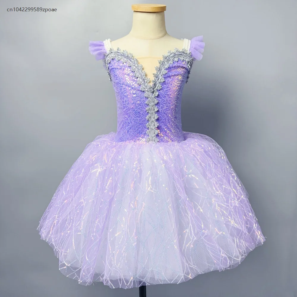 

Purple Pink Gradient Ballet Skirt Girl Dance Dress Child Sequin Professional Ballet Tulle Ballet Dress Performance Costume 2025