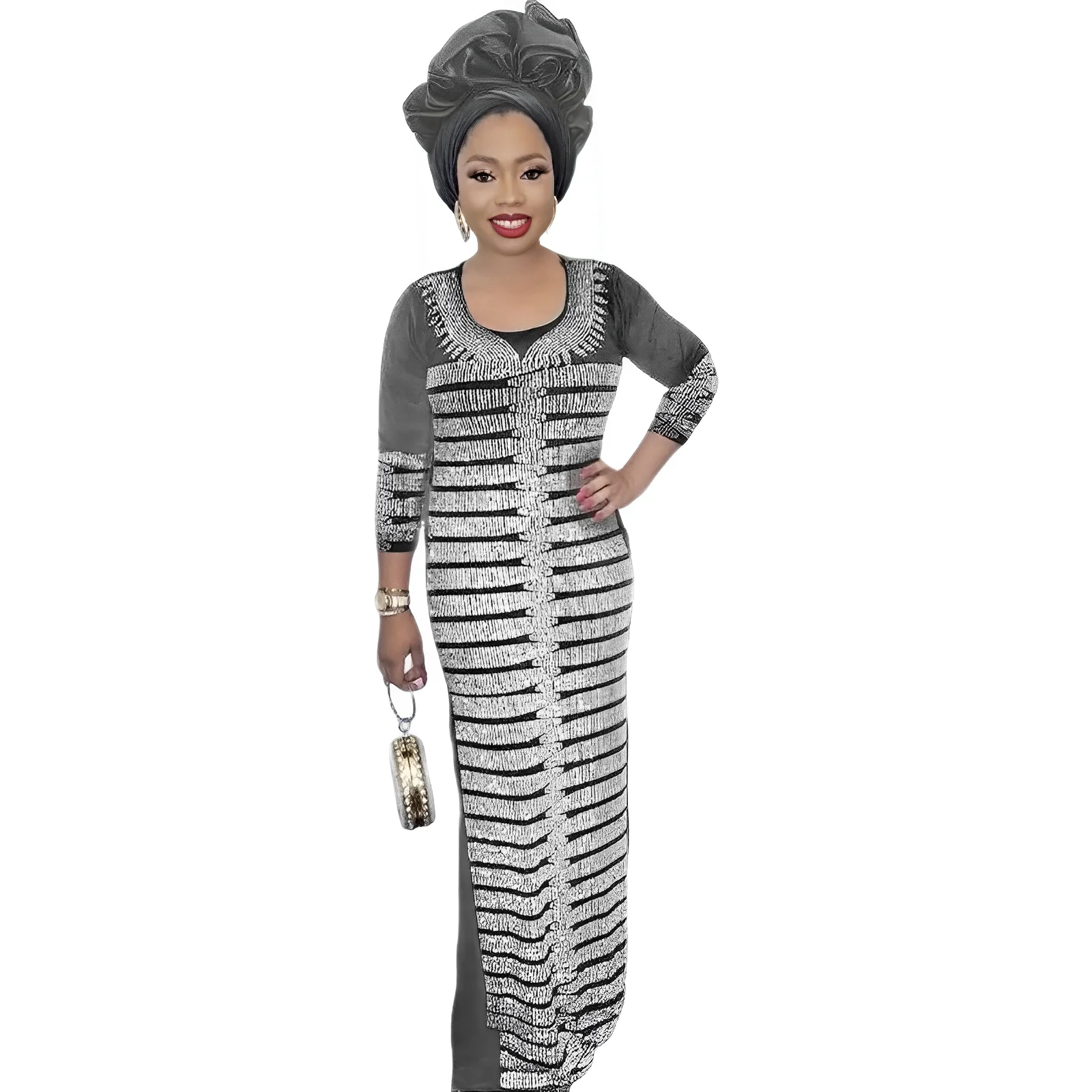 

African Attire For Women Full Stone Embroidery Plus Size Elegant Party Church Dress
