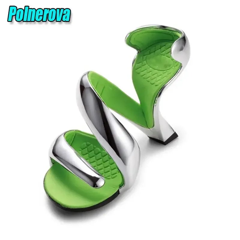 Strange Heels Gladiator Sandals Open Toe Twist Mixed Colors Slip On High Heels Summer Fashion Runway Show Novelty Women's Shoes