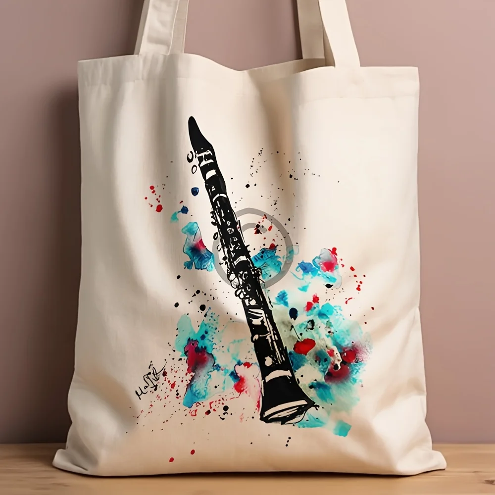 1pc Abstract Watercolor Clarinet Canvas Tote Bag Reusable Shopping Bag Perfect for Musicians and Music Lovers Fashion Bags