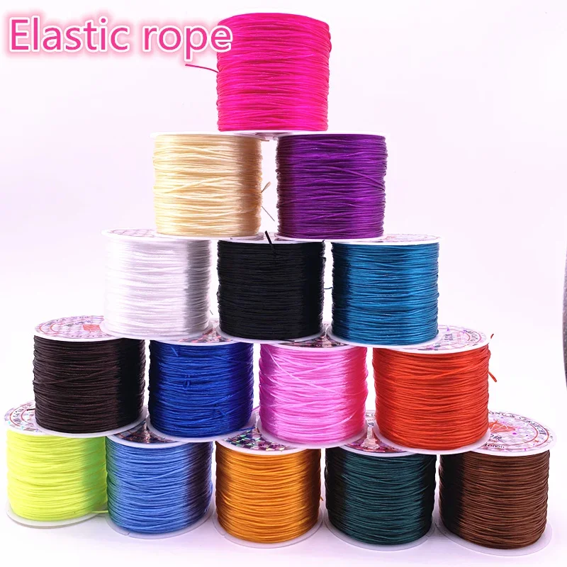 50 m/rollo de cuerda de cristal elástica Flexible colorida de 0,3x0,7mm para fabricación de joyería, pulsera de cuentas, cuerda de hilo de pesca