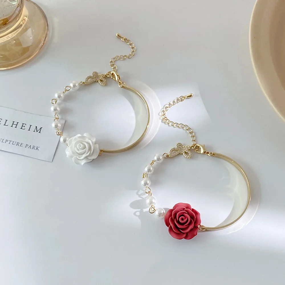 Retro Baroque Pearl Necklace With Rose Flower Pendant Romantic Shiny Butterfly Choker Necklace For Women Wedding Party Jewelry