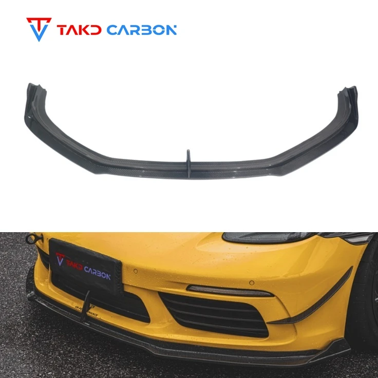 

TAKD Dry Carbon Fiber Car Front Bumper Front Lip for Porsches 718 Cayman Boxster 2016-2020 Front Lip Spoiler