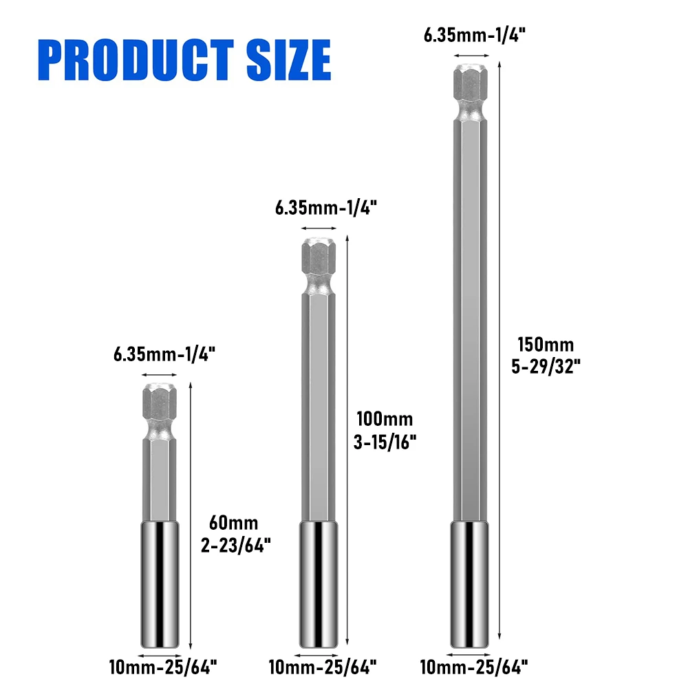 3Pcs 60 110 150mm Hexagonal Handle Extended Connecting Rod Magnetic Screw Bits