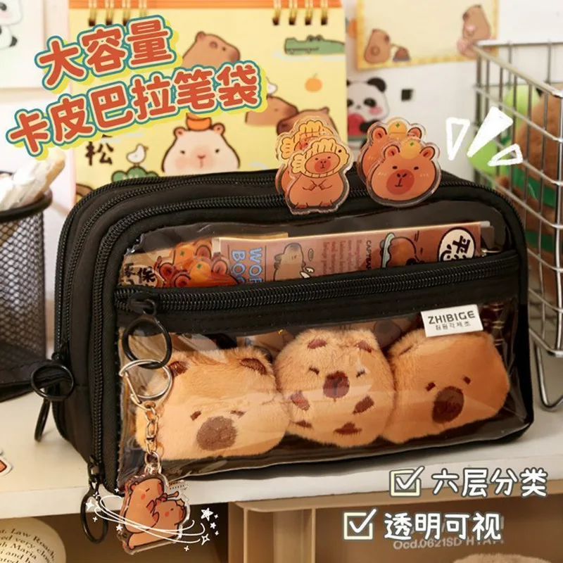 Capybara Feder mäppchen koreanischen Cartoon Anime DIY Ita Tasche süßen Reiß verschluss große Kapazität offene Schulmädchen Studenten Unisex Stift Box