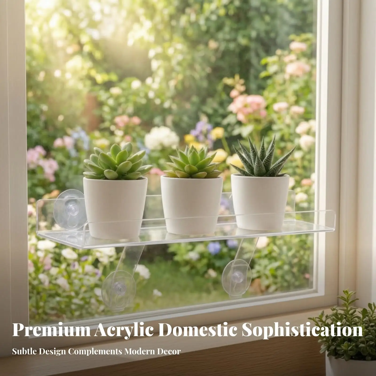 Transparent Acrylic Suspension Window Shelf for Indoor Plants Suction Cup Mounted Vertical Garden Display Holder for Home Decor