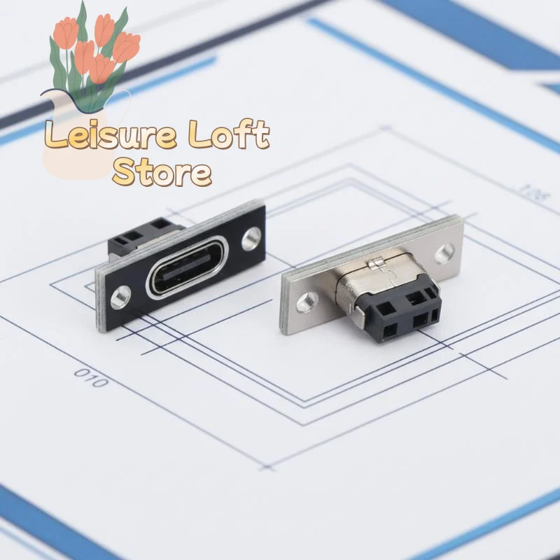 USB Type C 31 Panel Mount Socket 2 Pin Female Connector for PC Board Embedded Secure Attach Applications