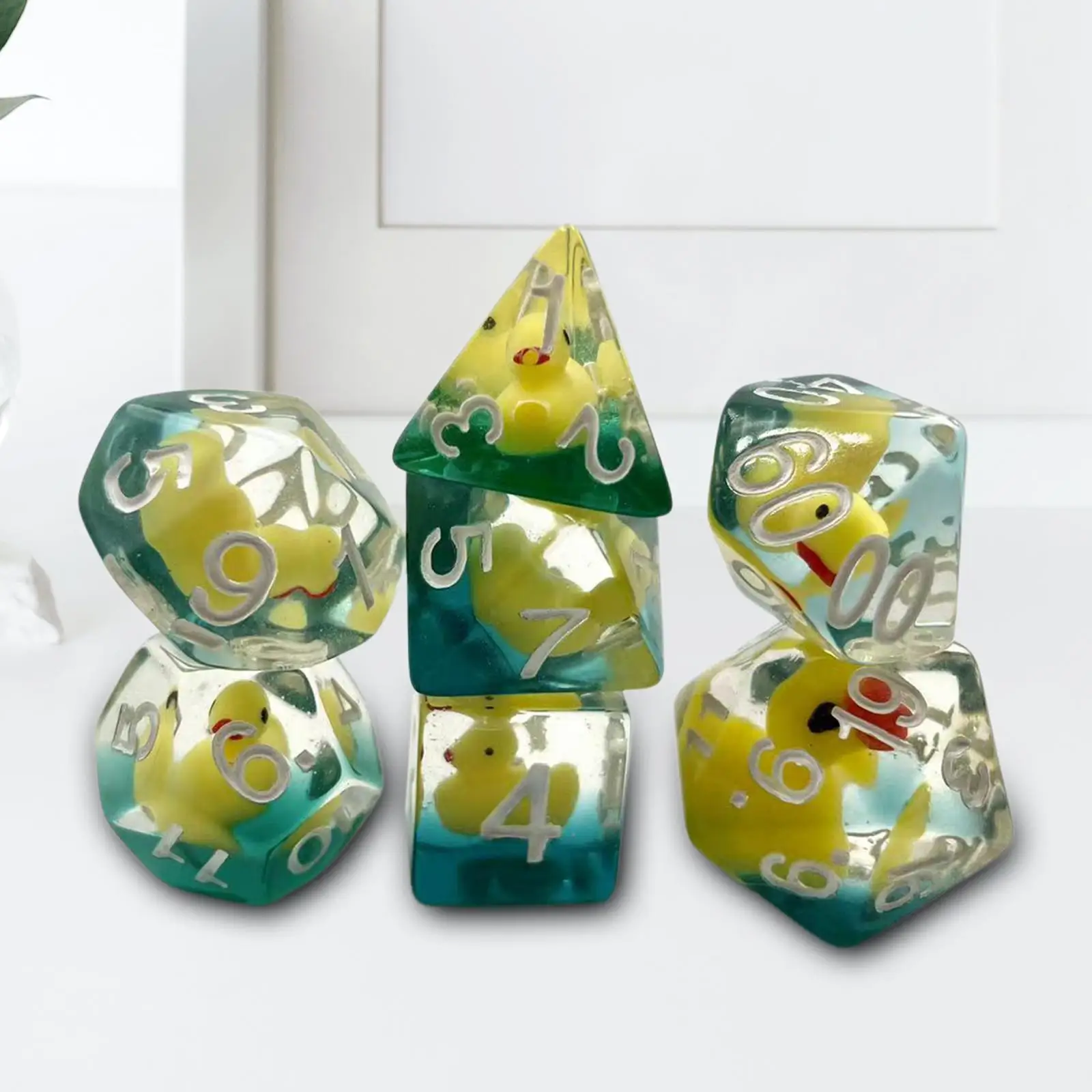 7x Acrylic Polyhedral Dices Set Party Toys Filled with Ducks Animal D4 D8 D10