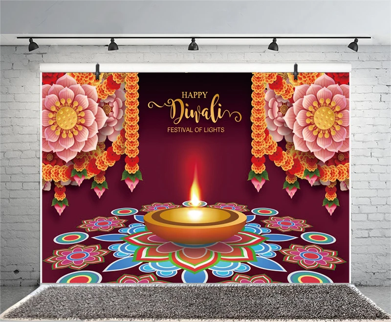 Diwali Photo Backdrop India Festival of Lights Deevali Candle Party Floral Peacock Photography Background Decor Banner
