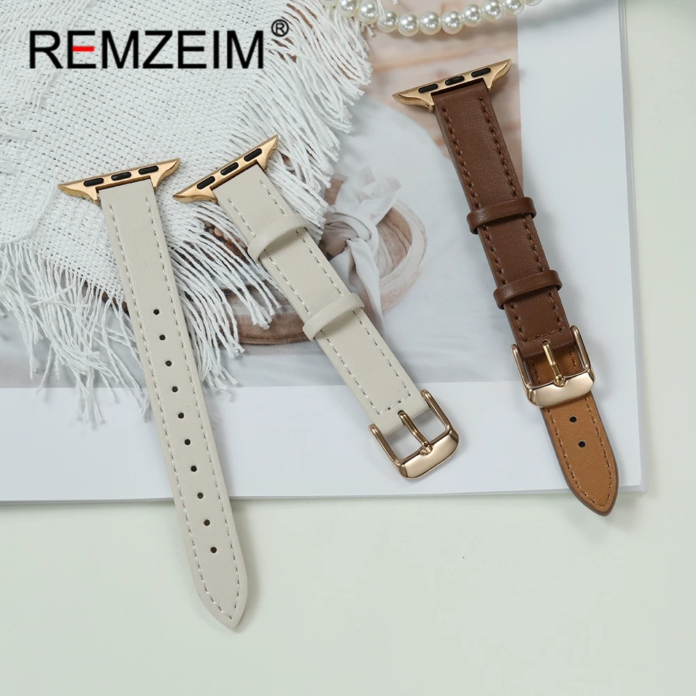 Dünnes, weiches Lederarmband für Apple Watch Band 38/40/41/42/44/45/46/49 mm Damen Einfaches Armband für IWatch 1-10 Ultra SE 2