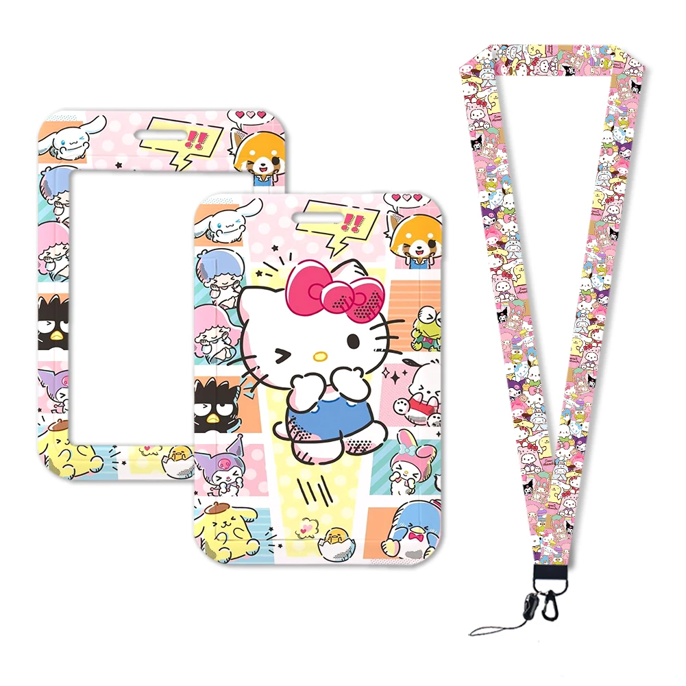 Cartão de cordão com cordão retrátil para estudantes, minha melodia Cinnamoroll, Pompom Purin, Kuromi My Melody Cartoon, Cute Kawaii Campus Product, Novo