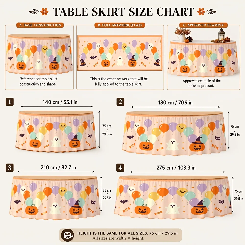 Halloween party table skirt - printed design - festive atmosphere - eerie and cheerful - decorative table cover