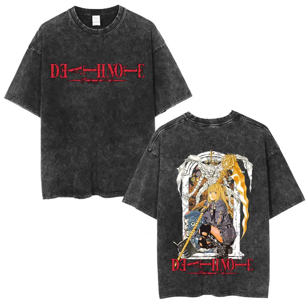 

Washed Vintage Anime Death Note Ryuk Misa Graphic T-shirt Men Women Casual Oversized Cotton T Shirts Cartoon Manga Streetwear