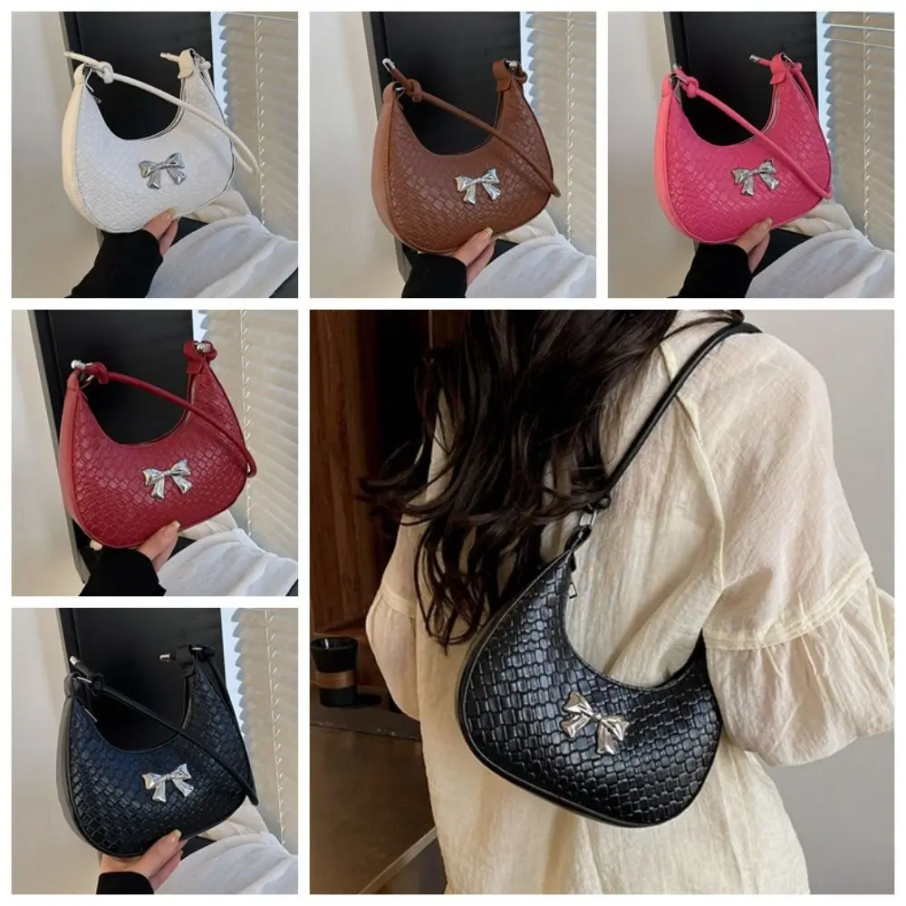 

Simple Bowknot Bow Shoulder Bag Korean Style PU Leather Women Underarm Bag Crossbody Bag Solid Color Hobo Bag Shopper