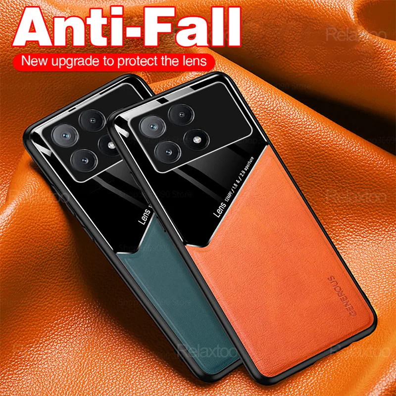 car magnetic holder plexiglass leather back covers for Xiaomi Poco X6 Pro 5G Poko X 6 6Pro X6Pro PocoX6Pro case shockproof coque