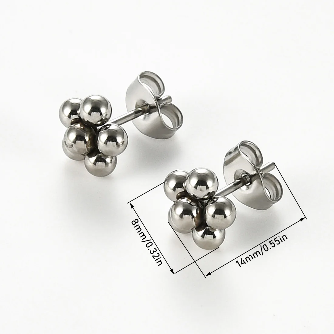 1Pair Stainless Steel Tiny Balls Flowers Earring Studs Multicolor No Fade Mini Earring Posts For Women Girls Party Daily Jewelry