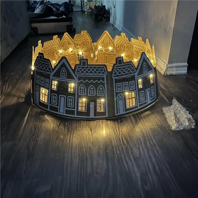 Christmas Tree Collar 26/28 Inches Led Skirt Collar Gingerbread House Reusable Christmas Tree Skirt Christmas Party Decor