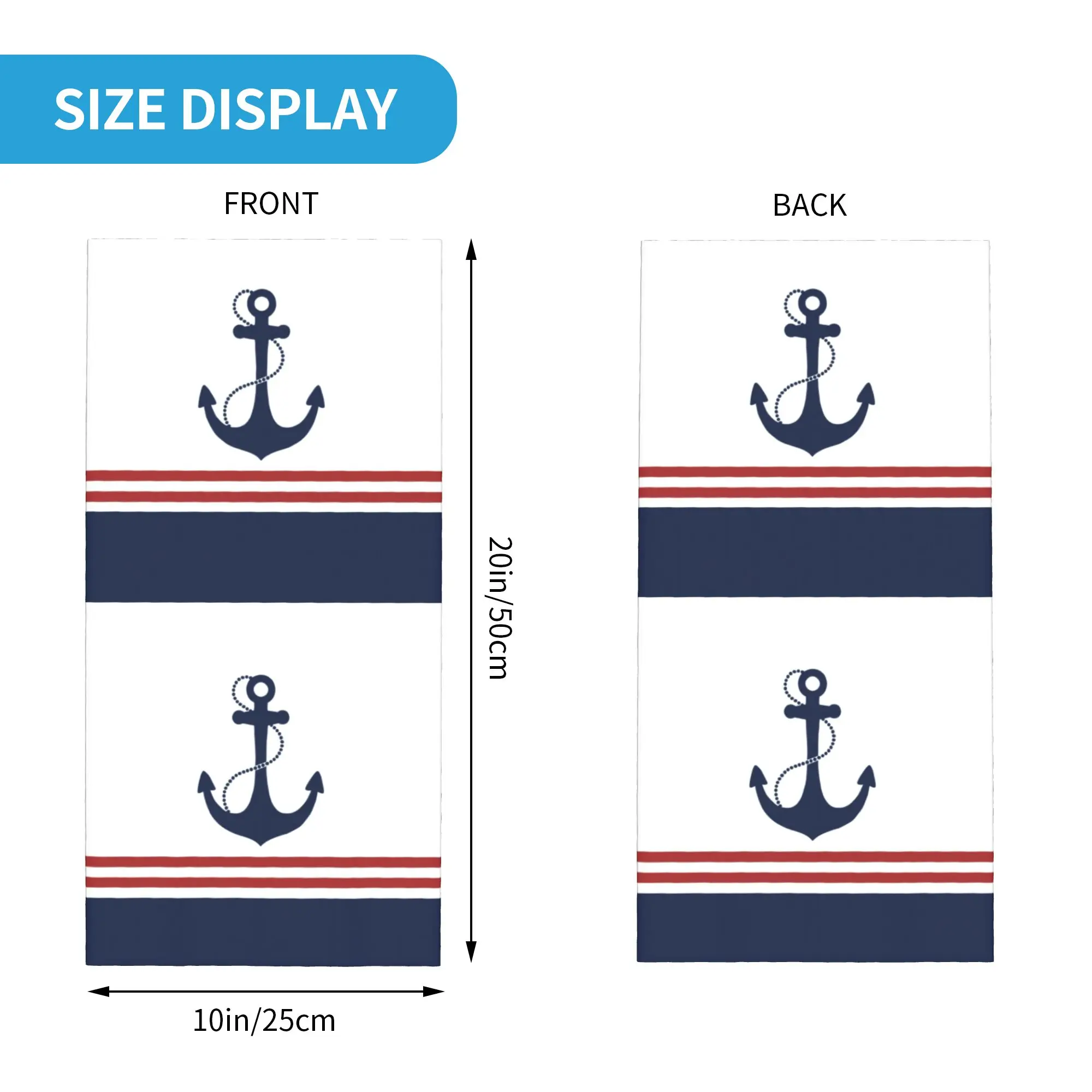 Nautical Navy Blue Anchor With Stripes Bandana Neck Gaiter Windproof Face Scarf Cover Men Sailing Sailor Headband Tube Balaclava