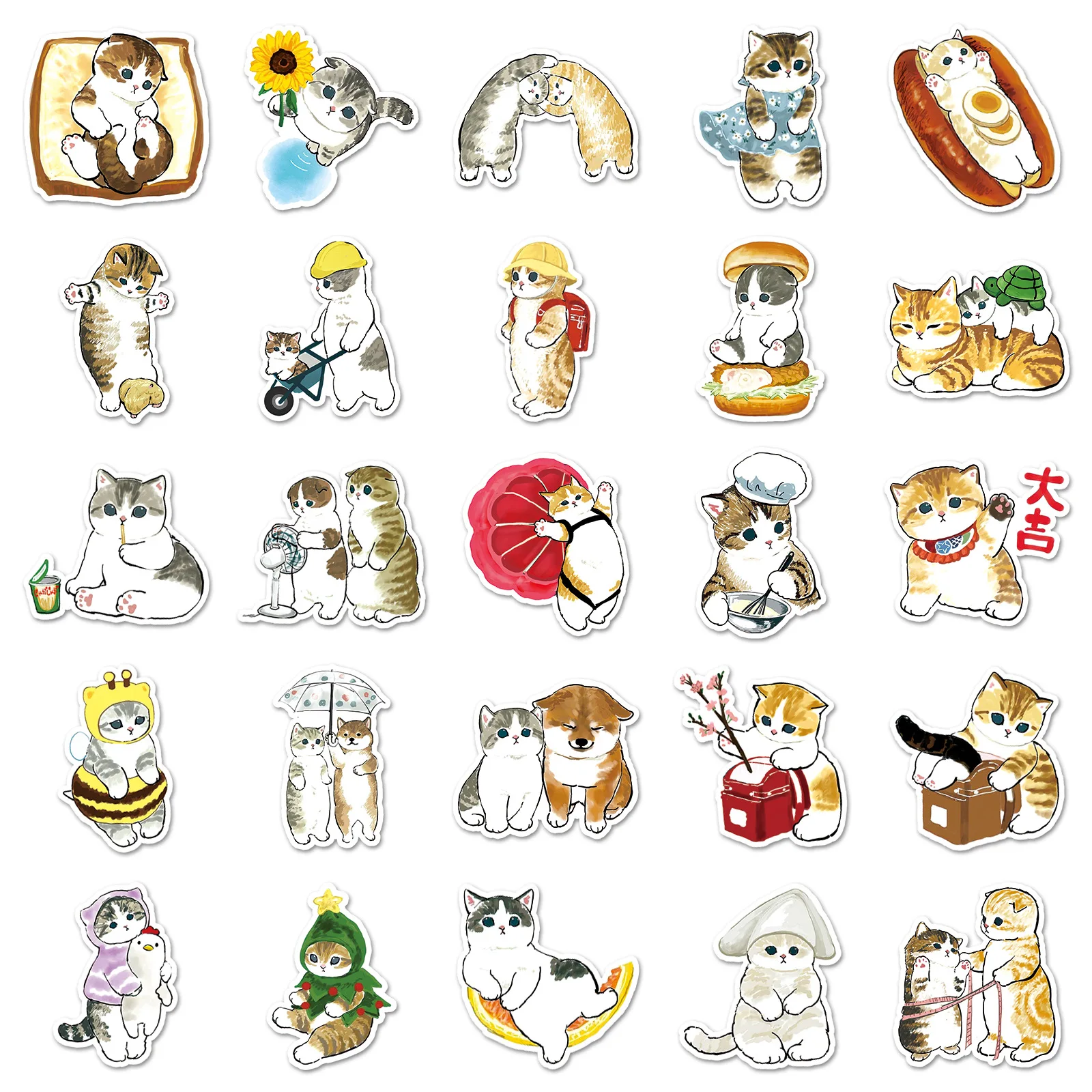 Desenhos animados gatos mão desenhar adesivos, criativo animal bonito animais de estimação, Meme, adesivo impermeável, notebook, geladeira decoração, 50 pcs