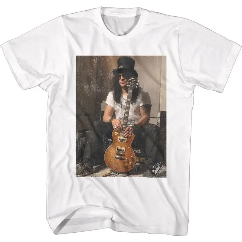 Slash Color Photo On Amp With Guitar Men's T Shirt Heavy Metal Music Merch