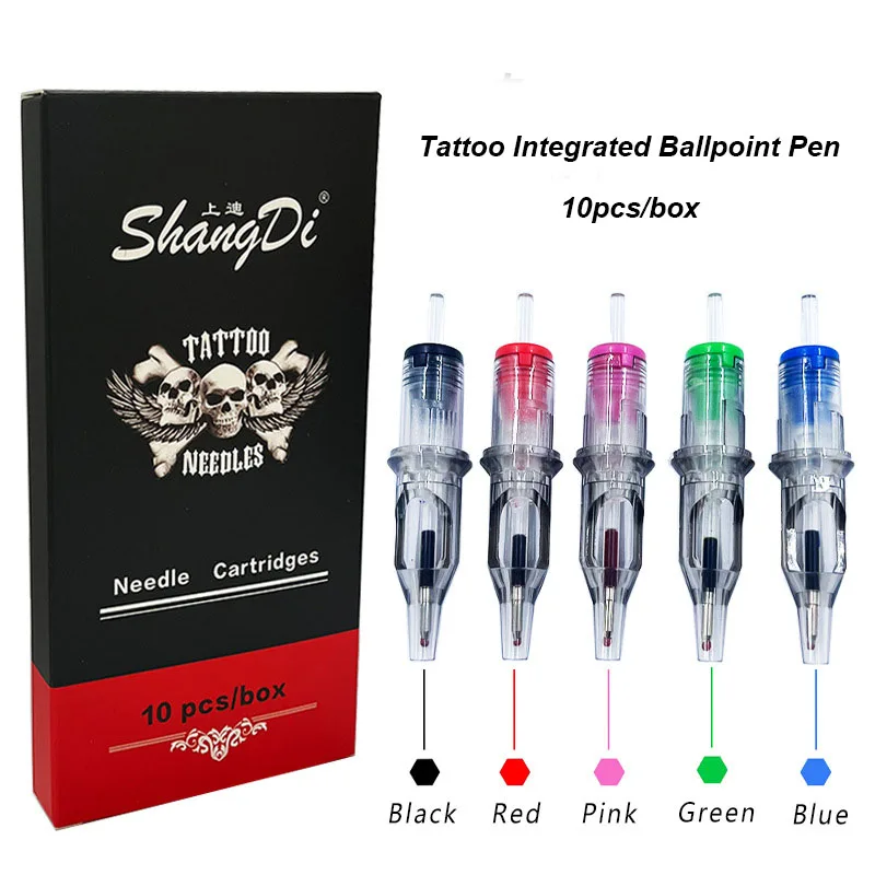 10pcs Tattoo Integrated Needle Cartridge Disposable Tattoo Ballpoint Pens Prick Painting Practice Universal Tattoo Equipment