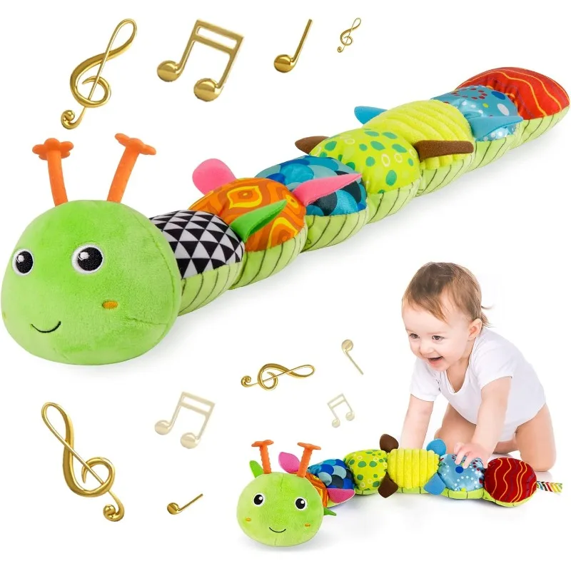 Baby Musical Stuffed Animal Activity Soft Toys with Multi-Sensory Crinkle, Rattle and Textures, 3-12 Months Boys