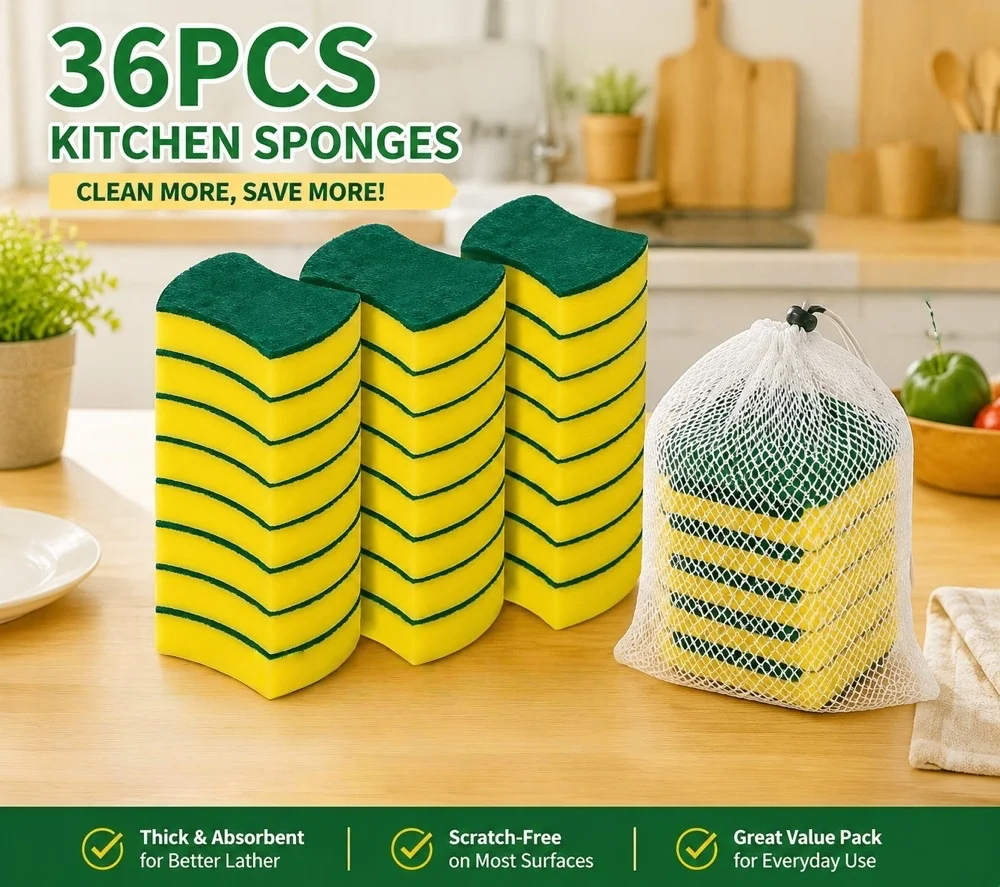 10/24/36 Piece Kitchen Cleaning Sponge, Dish Towel, Scouring Cloth, Tableware, Scratch-Proof Washing Sponge