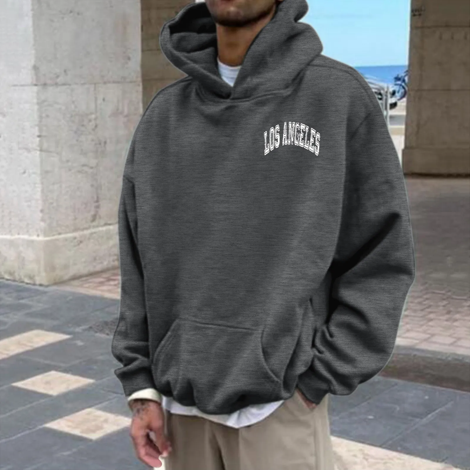 Homens de grandes dimensões Harajuku Hoodies, Los Angeles Print, Hip Hop estética com capuz Tops, esportes ao ar livre Fatos, pulôveres