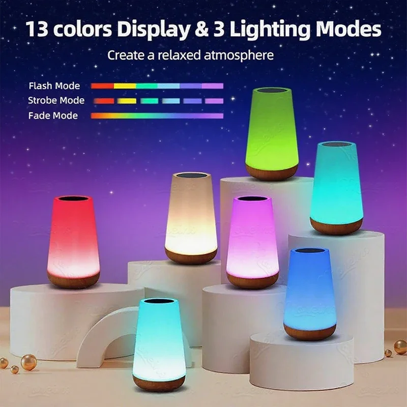 RGB Remote Control 13 Color Changing Night Light Touch Dimmable Lamp Portable Table Bedside Lamps USB Rechargeable Night Lamp