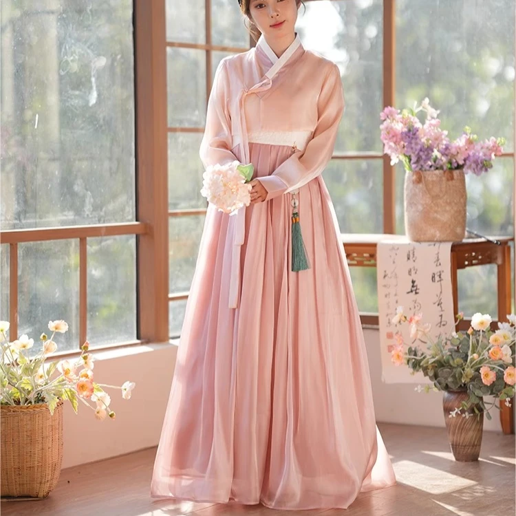 Pink Korean Hanbok Dress Elegant Traditional Folk Dance Dress Performance Stage Costume Ethnic Minority National Dancewear