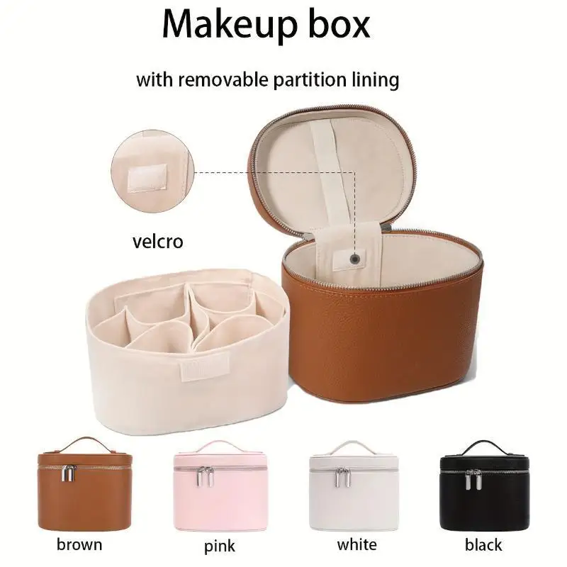 Portable PU Leather Makeup Case Removable Divider Cosmetic Organizer Handbag Large Capacity Travel Wash Bag For Women Gifts