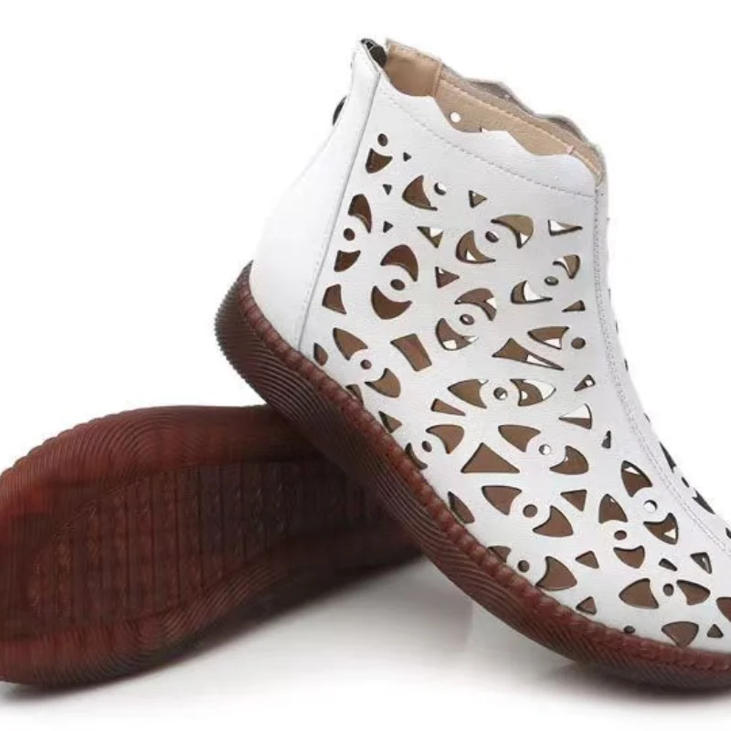 Sandalias con cremallera trasera para mujer, botas modernas de estilo Retro, punta redonda, 2024