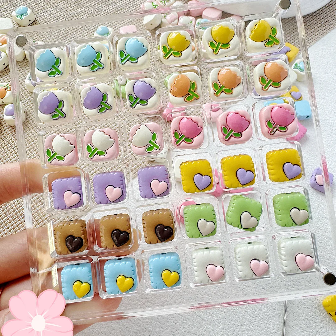 New 10PCS Alloy Macaron Color Cute Square Tulip Beads Loose Spacer Beads For Jewelry Making DIY Bracelet Necklace Accessories