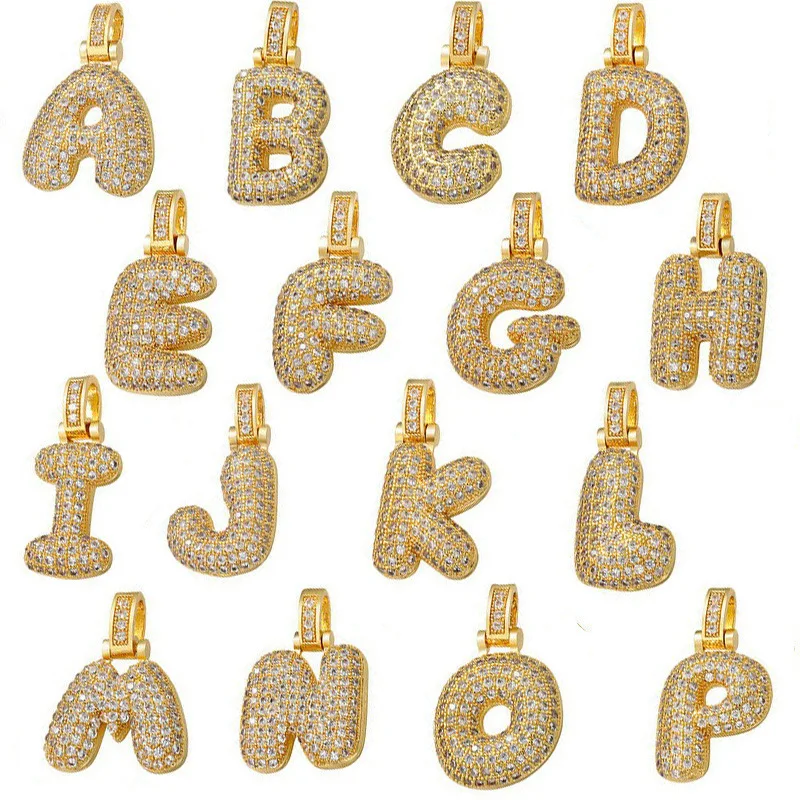 

Hip Hop Style Bling CZ 26 Alphabet Letter Pendant Necklace Copper Iced Out Box Chain Fashion Jewelry for Men Women Gift