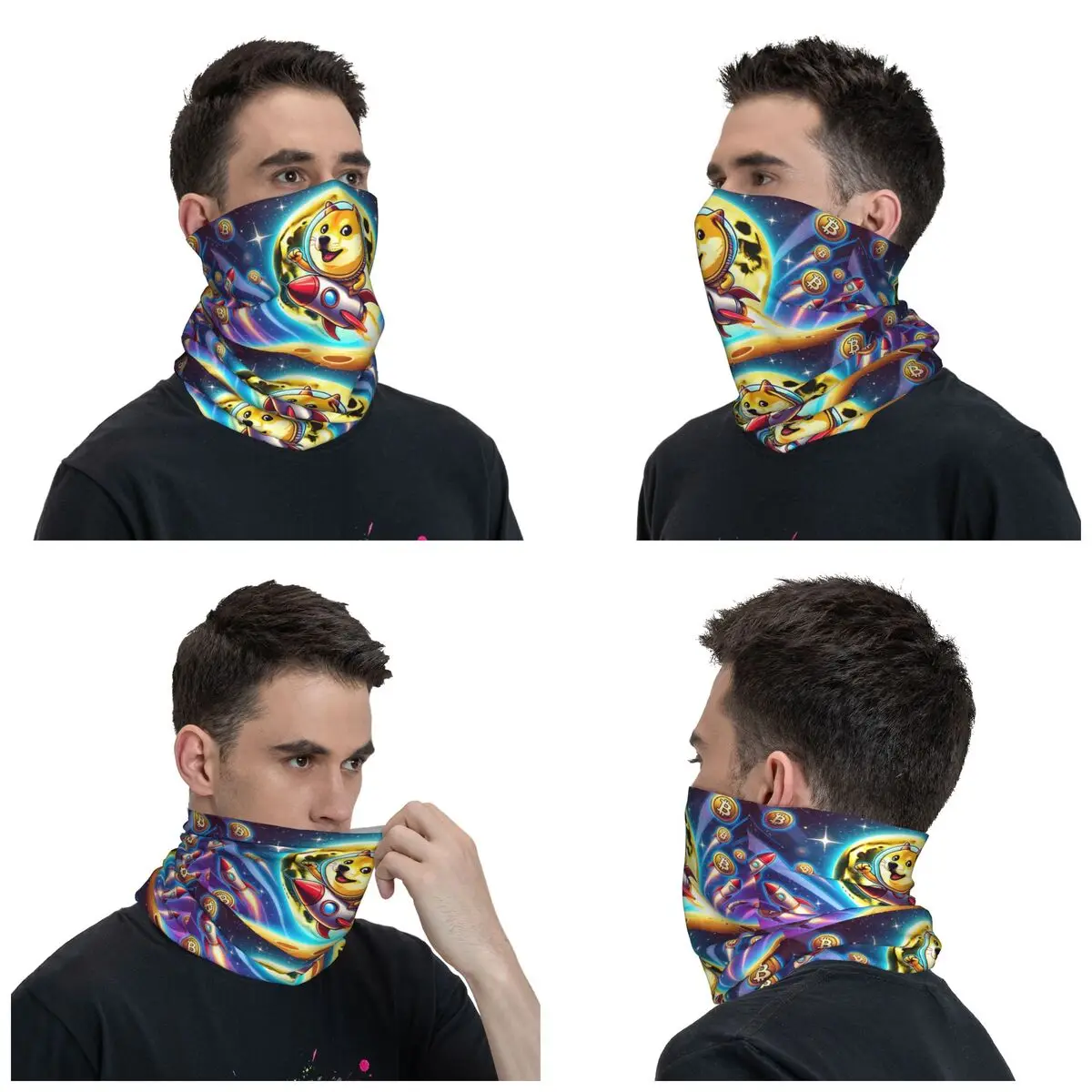 Custom Cryptocurrency Dogecoin Neck Gaiter Women Men UV Face Shield Winter Bitcoin Geek Bandana Scarf for Hiking
