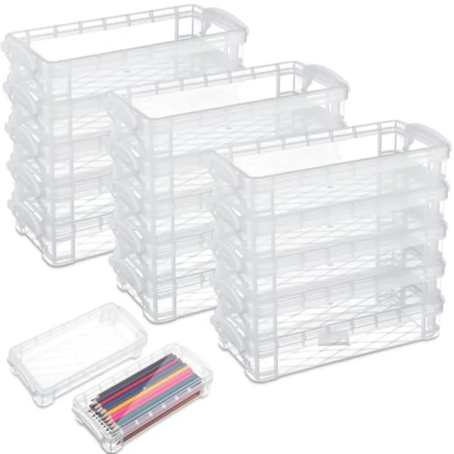 

Pcs Large Capacity Plastic Pencil Box Clear Plastic Pencil Case Crayon Box with Snap Tight Lid Watercolor Pen Storage Brush Org