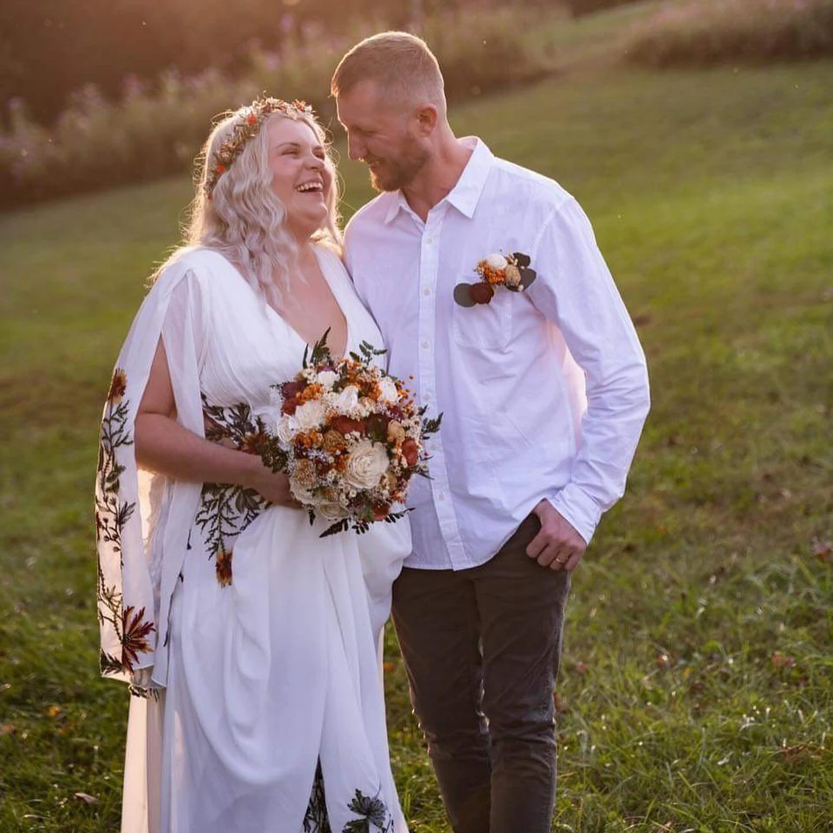 Robe de Mariée en Mousseline de Soie, Manches sulfÉvasées, Broderie Colorée, Style Boho, Grande Taille, pour Patients en Plein Air, avec Col en V