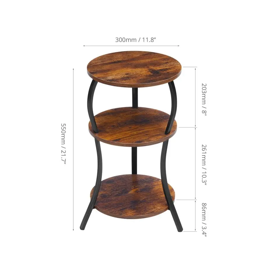 Small Round Side Table, 3Tier Slim Waist Circular End Table with Storage Shelf, Compact Tea Sofa Table, Round Corner Coffee Tab
