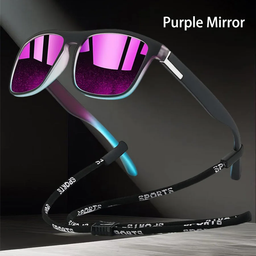 Outdoor-Sonnenbrille mit klassischem quadratischem Rahmen, modische Sonnenbrille, Fahrbrille, Angel-Schutzbrille für Herren und Damen mit Kette – Detail 5
