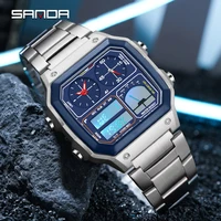 Reloj electrónico SANDA 6257 para hombre, calendario de moda, luminoso, resistente al agua, correa de acero inoxidable, despertador, relojes digitales deportivos